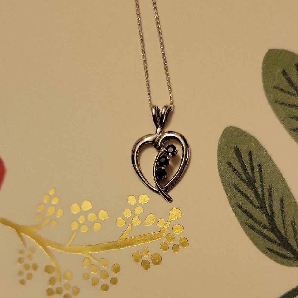 Genuine Sapphire Sterling Silver Heart Pendant Necklace